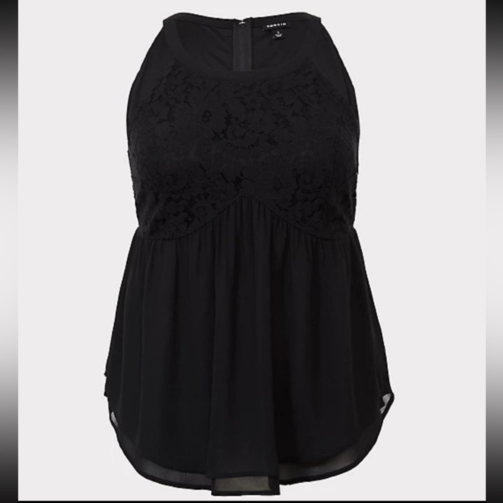 Torrid Torrid Black Lace Chiffon Peplum Tank - Picture 2 of 3
